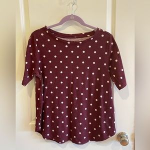 Loft Vintage Soft Merlot Polka Dot T L